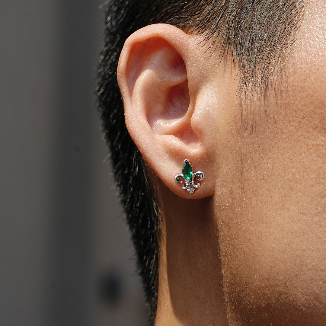 Fleur-de-lis Emerald Stud Earrings