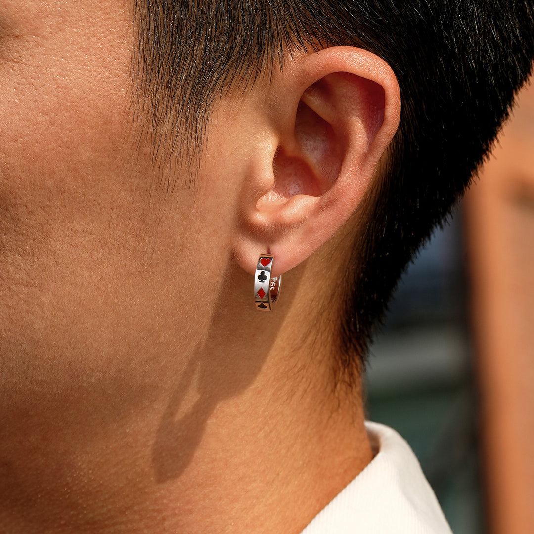 Sterling Silver Poker Suit Hoop Earrings