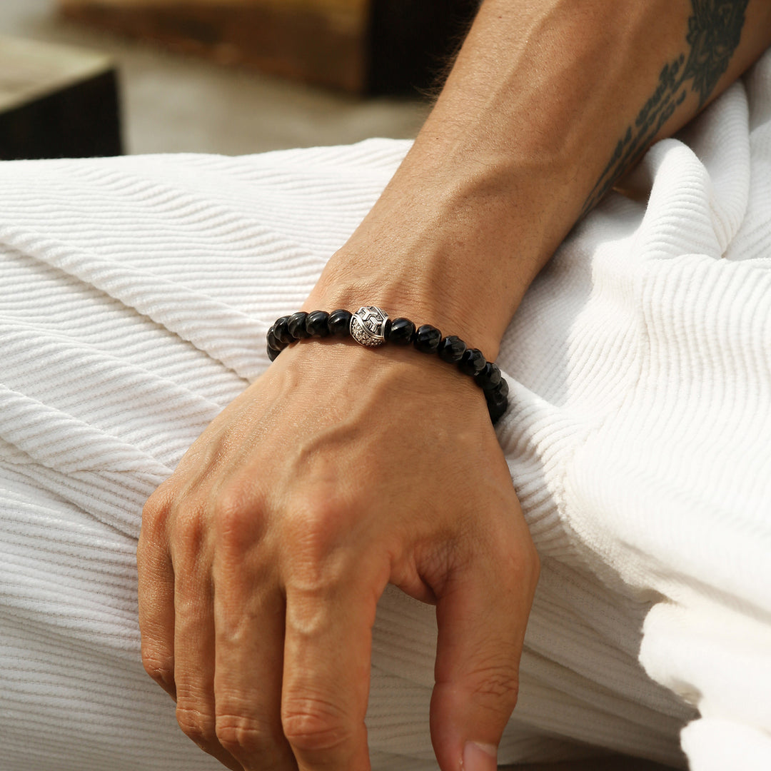Black Onyx Spiral Armor Beaded Bracelet