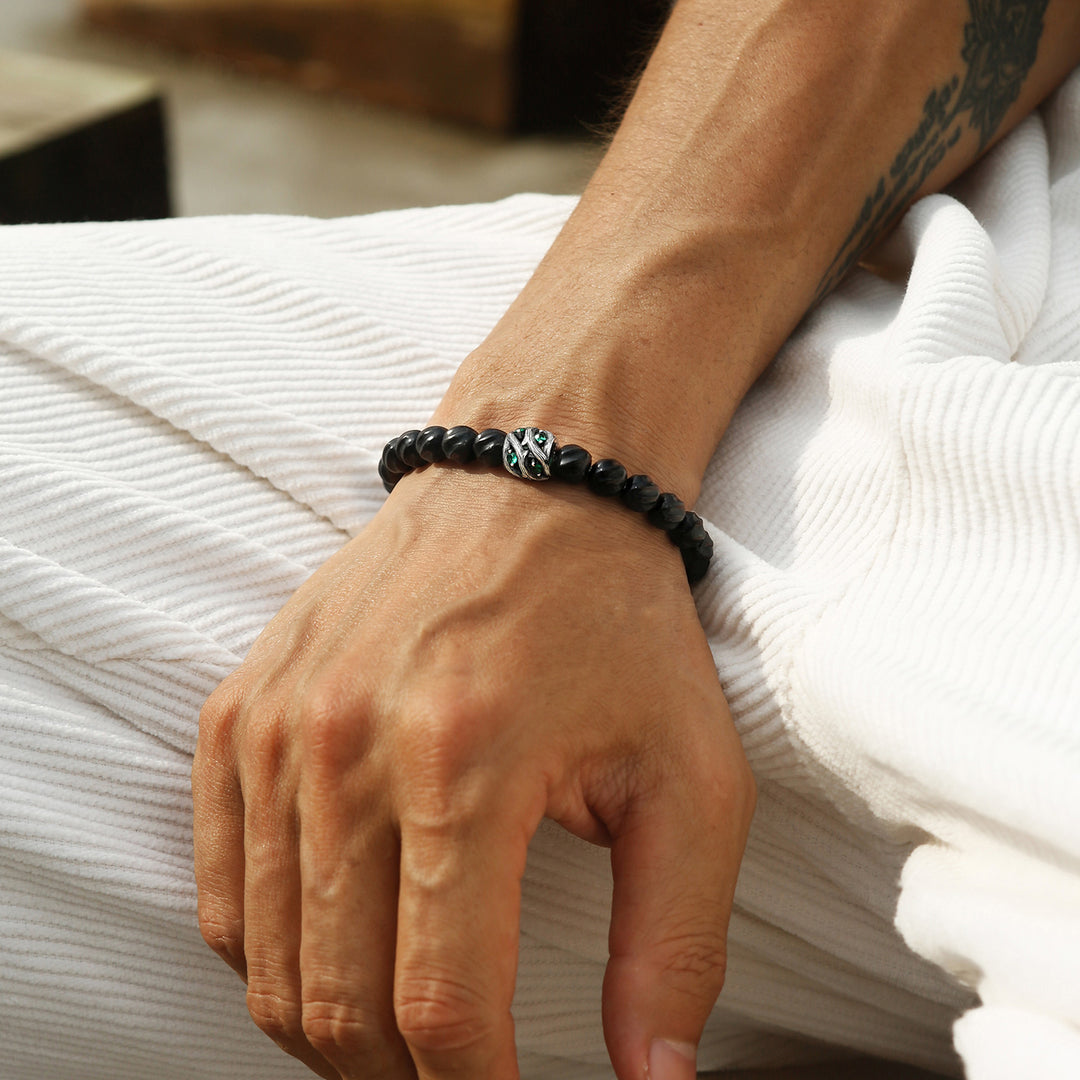Black Onyx Spiral Thorns Beaded Bracelet