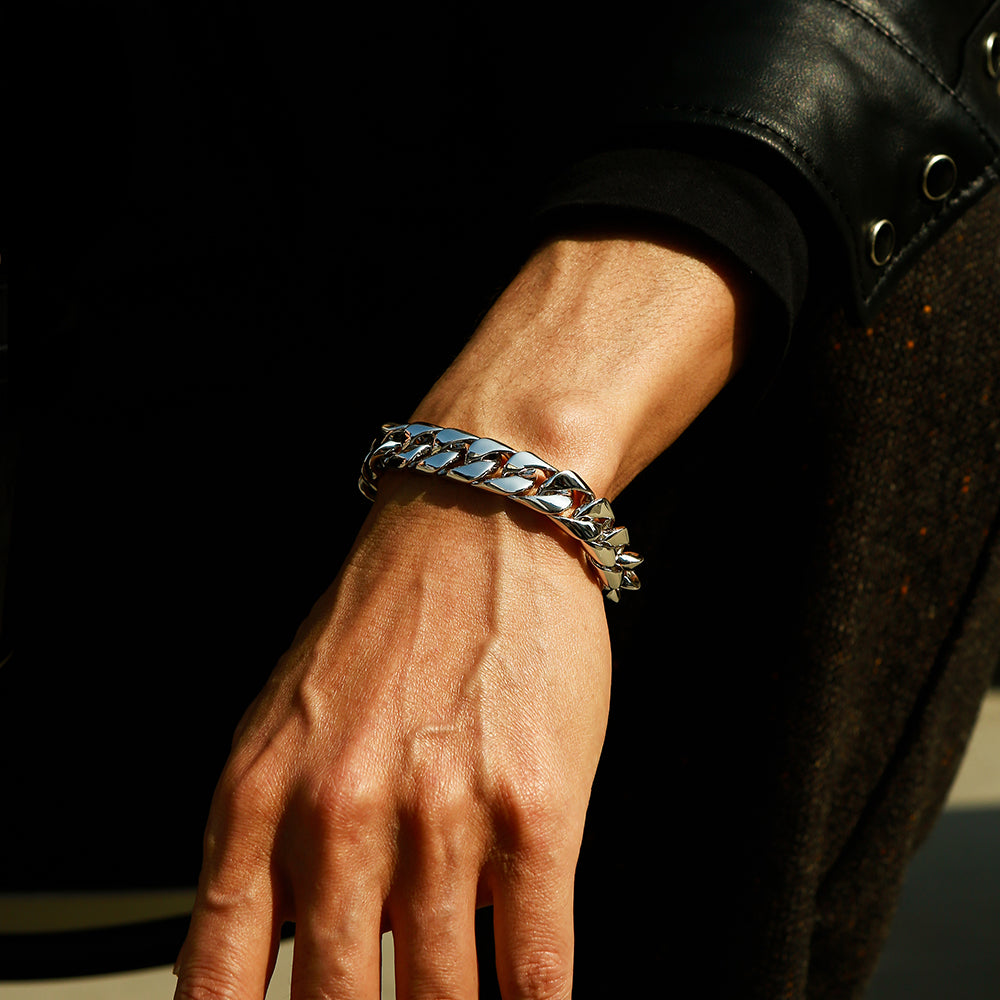 12 mm Solid Sterling Silver Cuban Link Bracelet