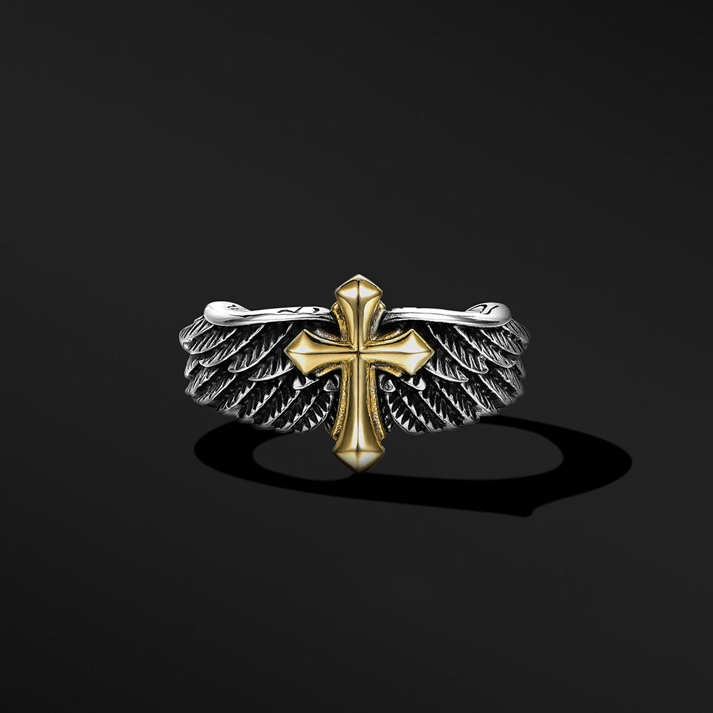 IDEAGEMER Angel Cross Sterling Silver Rings
