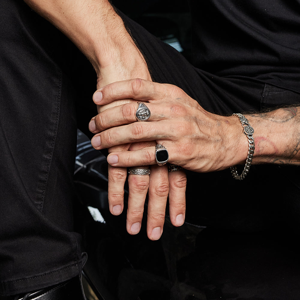 Fleur-De-Lis Black Onyx Signet Ring