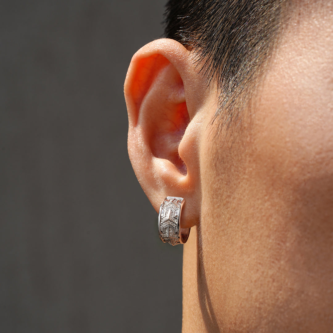 Reverse Iced Out Single Row Armor Hoop Earrings