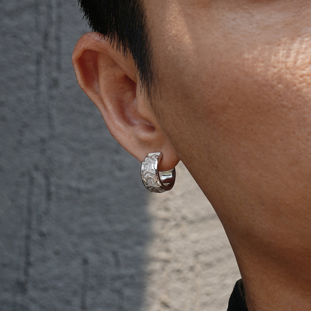 Reverse Iced Out Single Row Armor Hoop Earrings