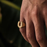 Solid Hand Carved Horseshoe Ring-18K Gold