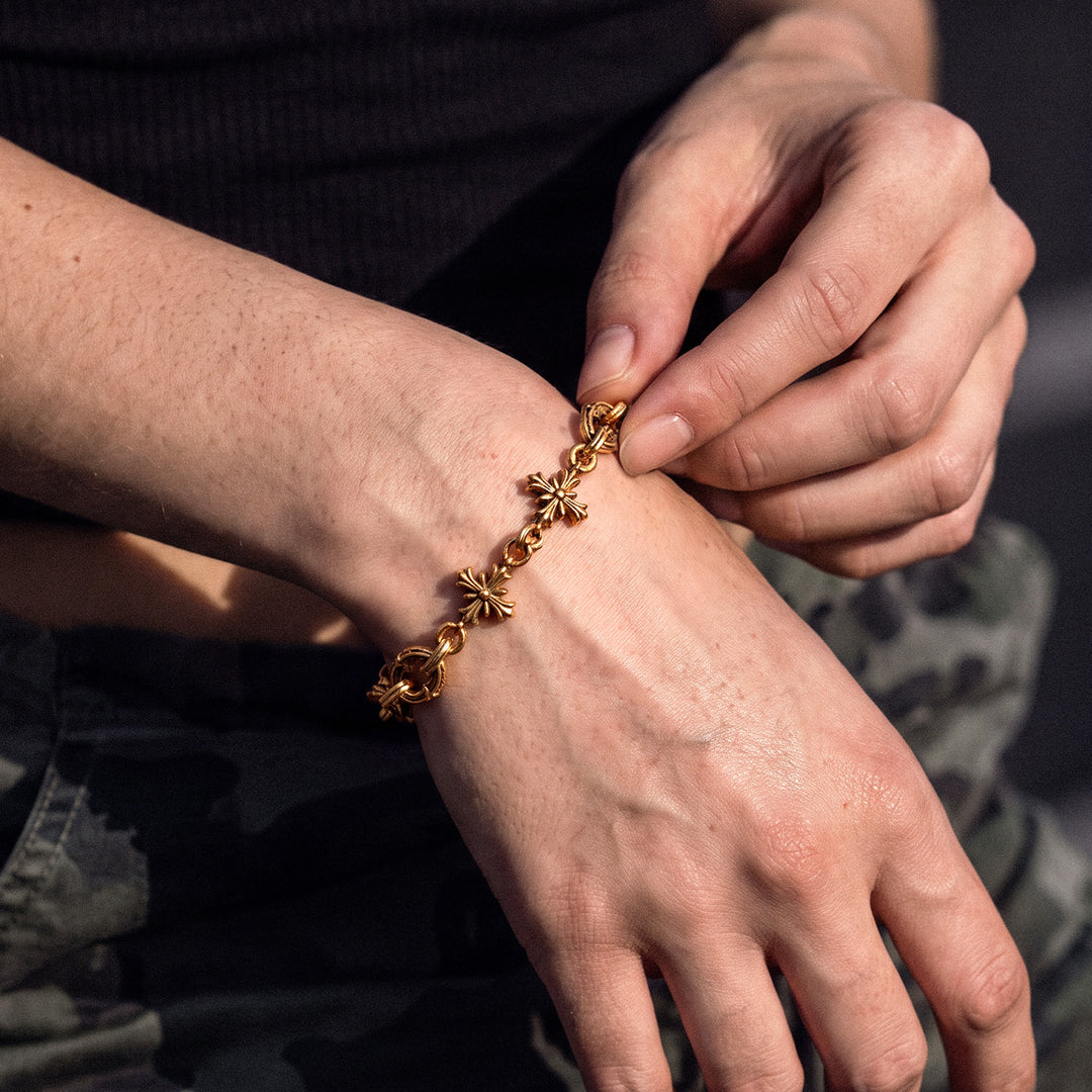 Vintage Saints Golden Cross Bracelet