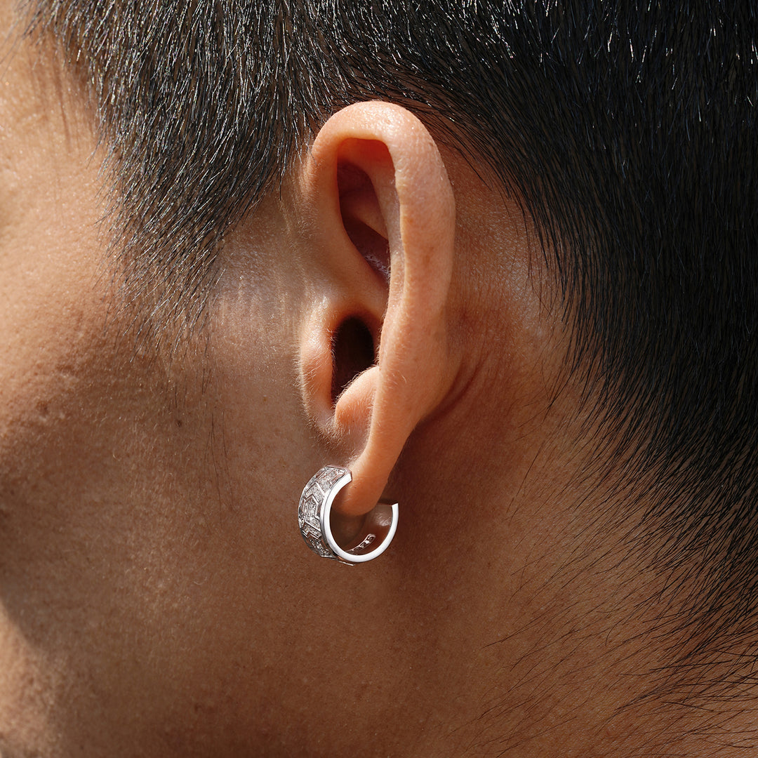 Reverse Iced Out Single Row Armor Hoop Earrings