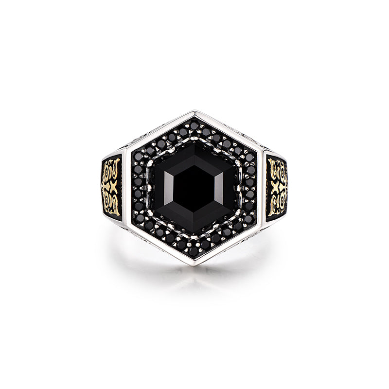 Ancient Hexagon Black Onyx Signet Ring