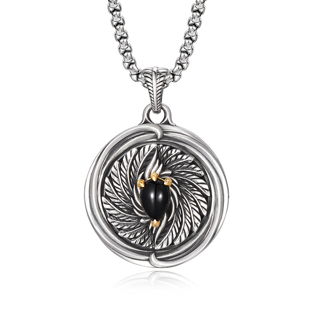 Vintage Black Onyx Spirit Eagle Spinning Wings Pendant