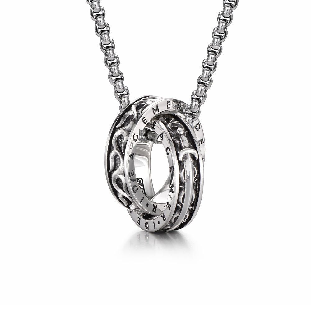 Vintage Sword & Flame Double Ring Necklace