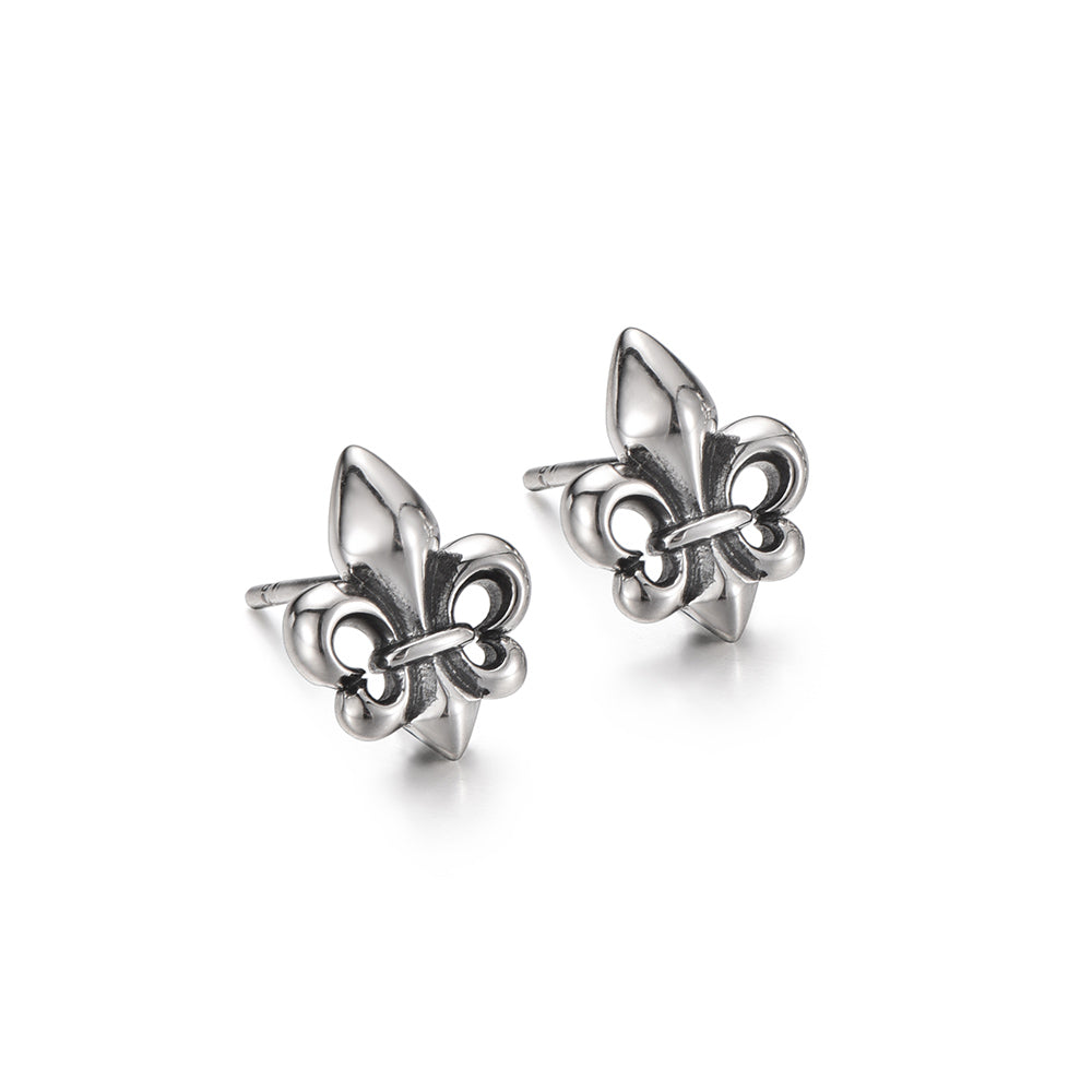 Vintage Fleur De Lis Iris Stud Earrings