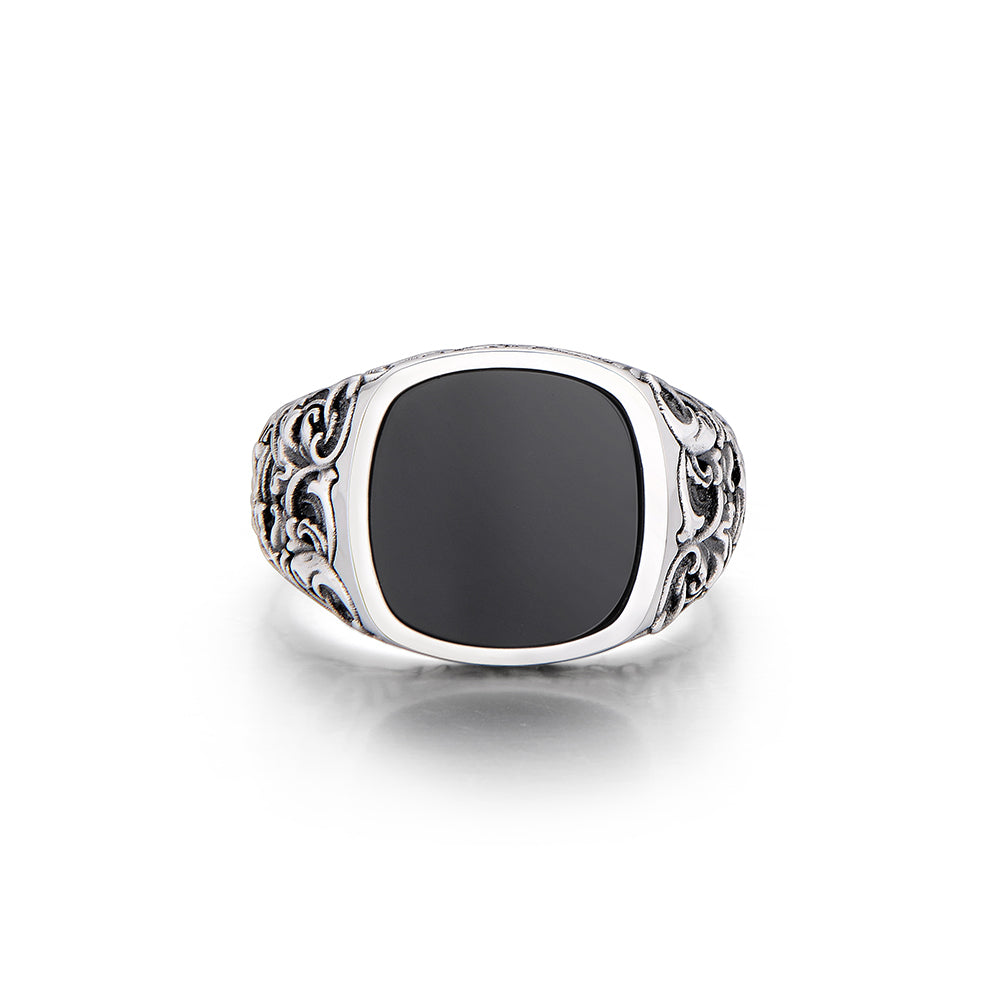Fleur-De-Lis Black Onyx Signet Ring
