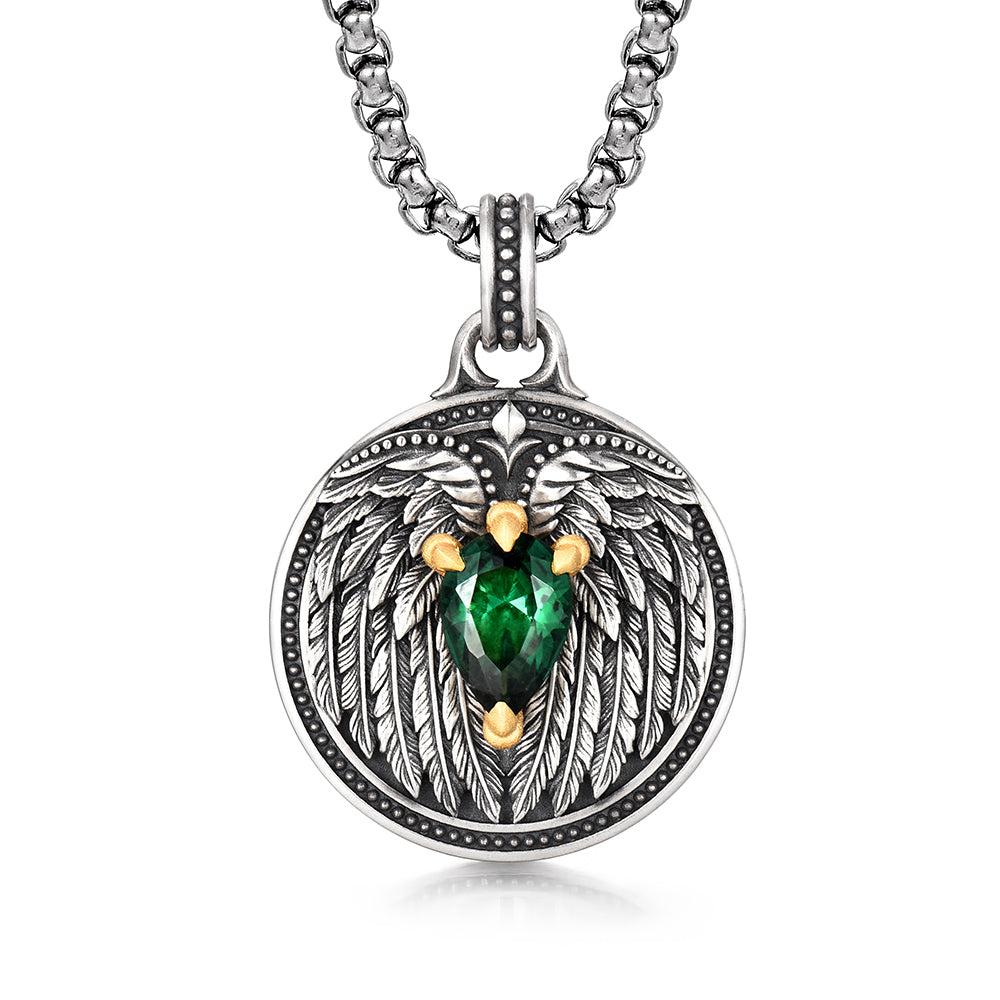 Vintage Emerald Spirit Eagle Wings Pendant