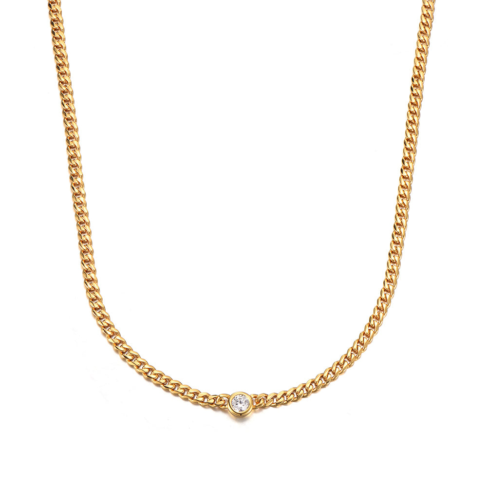 3mm Solo Gem Curb Cuban Link Chain Necklace