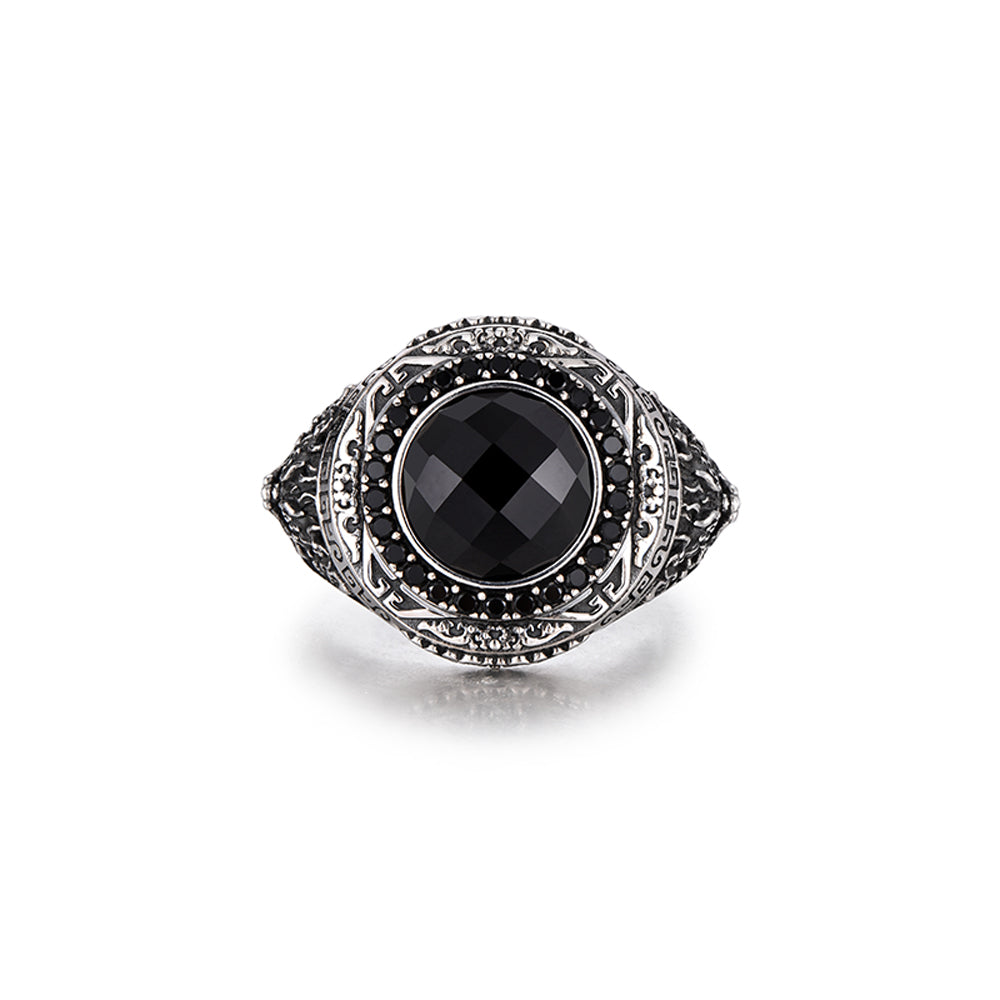 Vintage Dragon Black Onyx Signet Ring