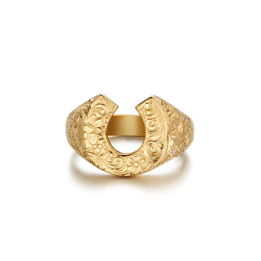 18K Gold Hand Carved Horseshoe Pinky Rings