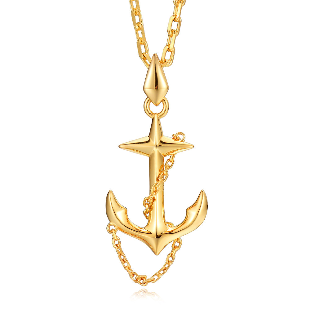 Golden Crux Anchor Pendant Necklace