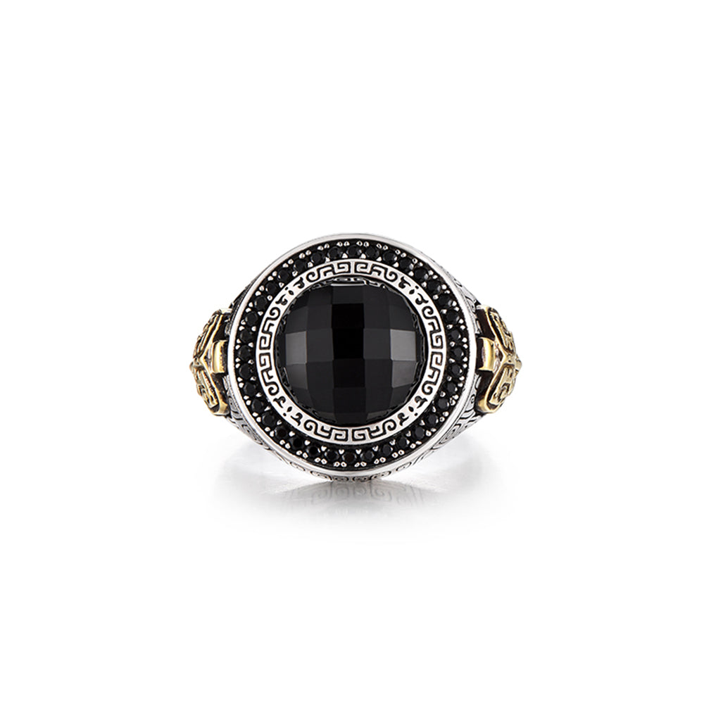 Bronze Pattern Black Onyx Signet Ring