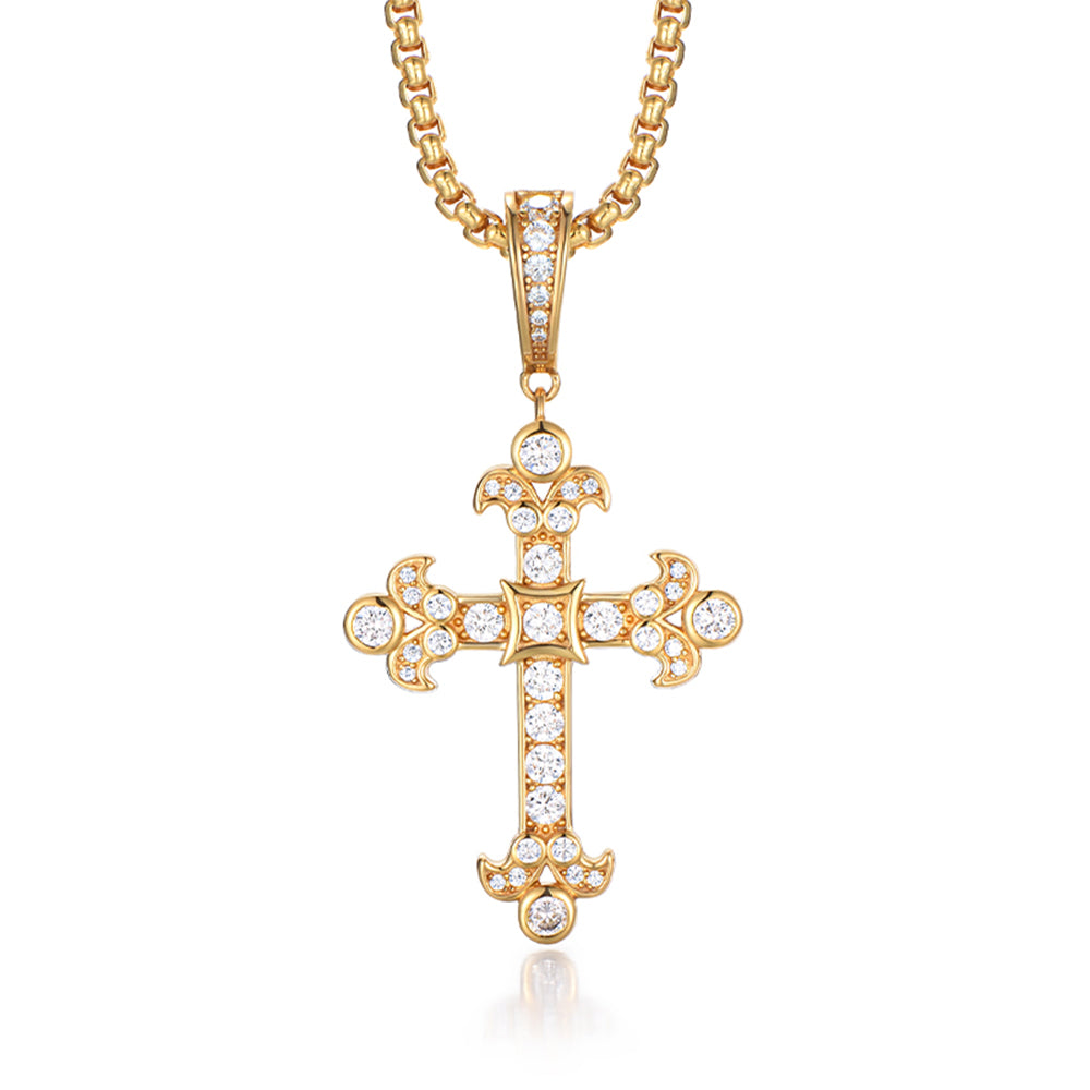 Golden Icedout Syrian Cross Pendant