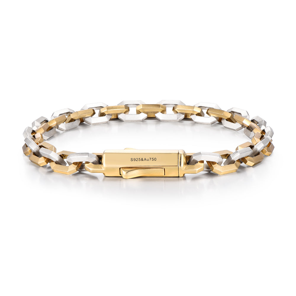[Made To Order] Solid Faceted Link Chain Bracelet-18K Gold & S925