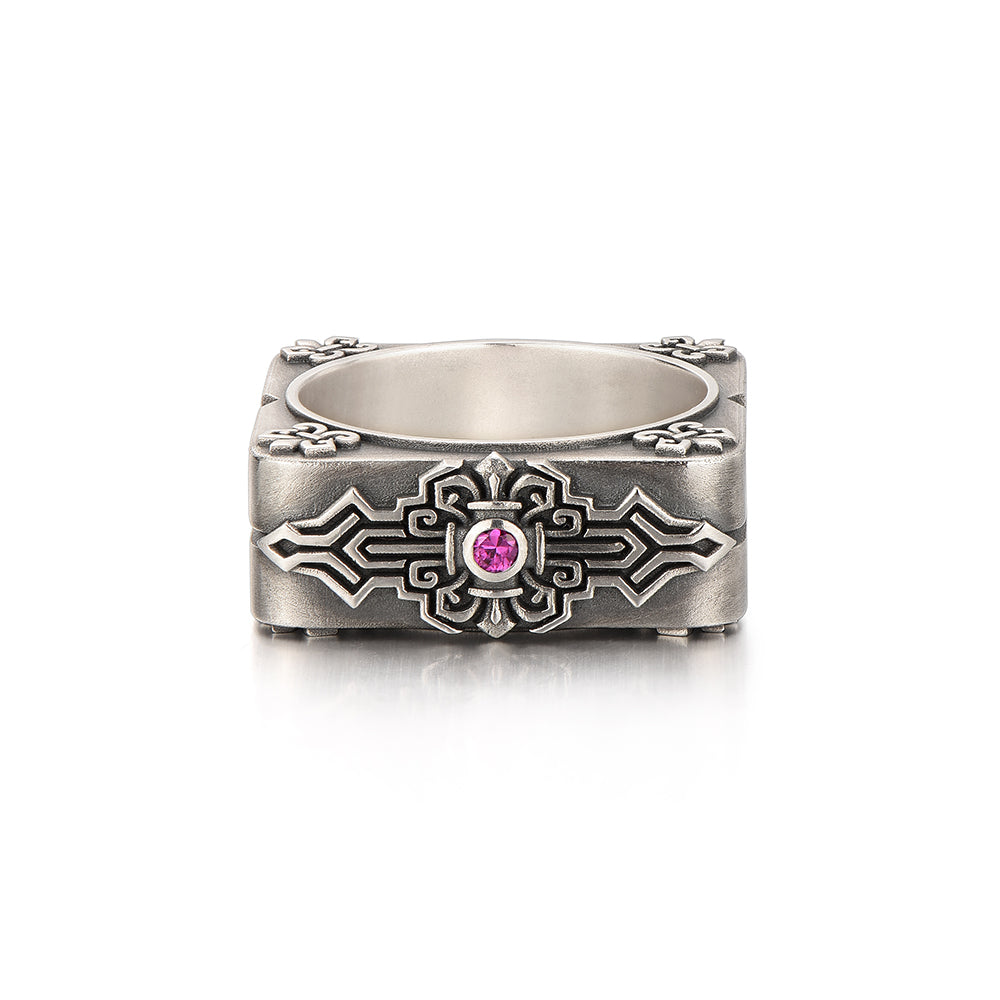 Vintage Ruby Square Emblem Ring Band