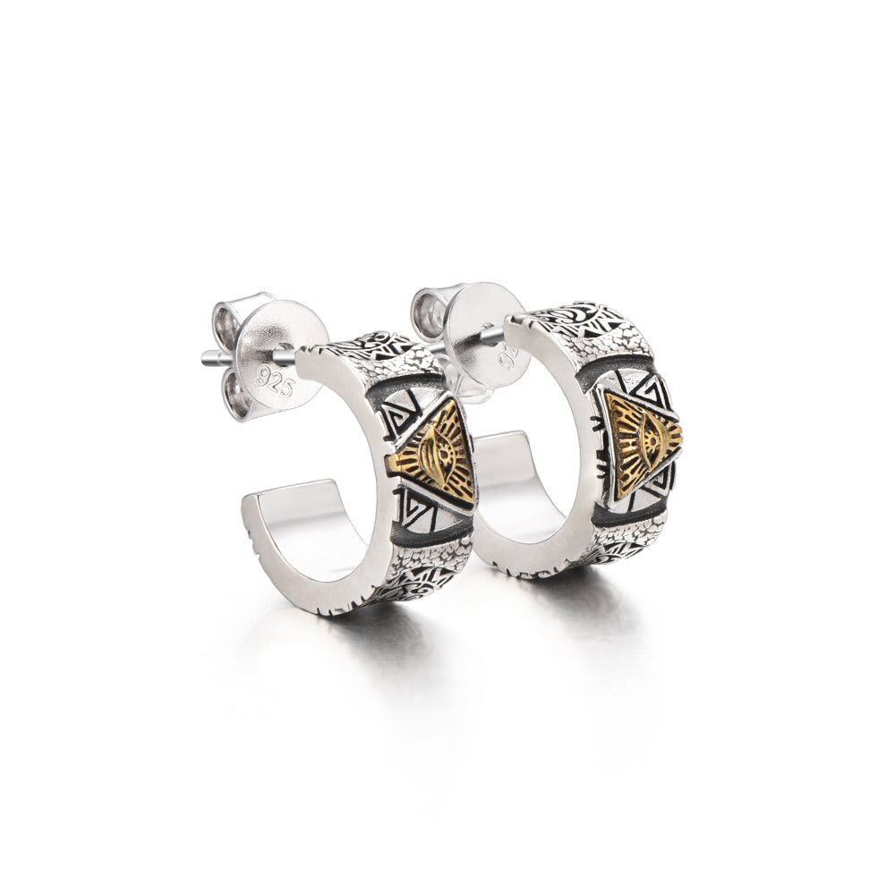 Vintage All Seeing Eye Totem Hoop Earrings