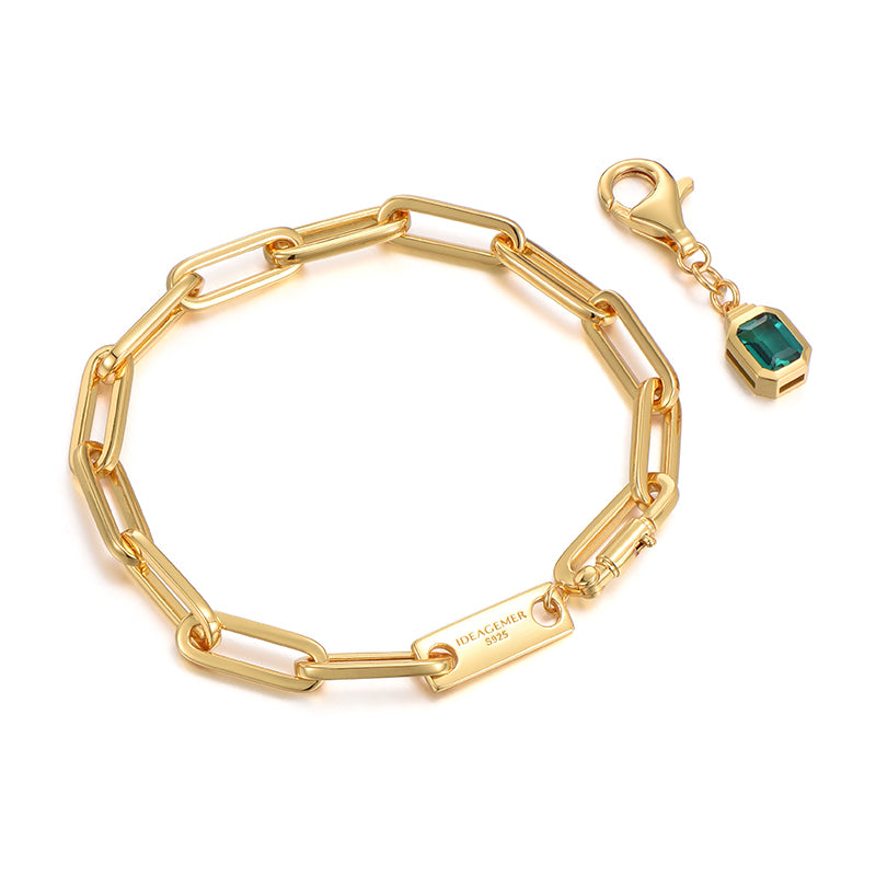 Emerald Gemstone Paper clip Bracelet