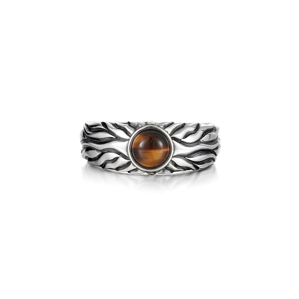 Vintage Sun Motif Tiger Eye Stone Ring Band
