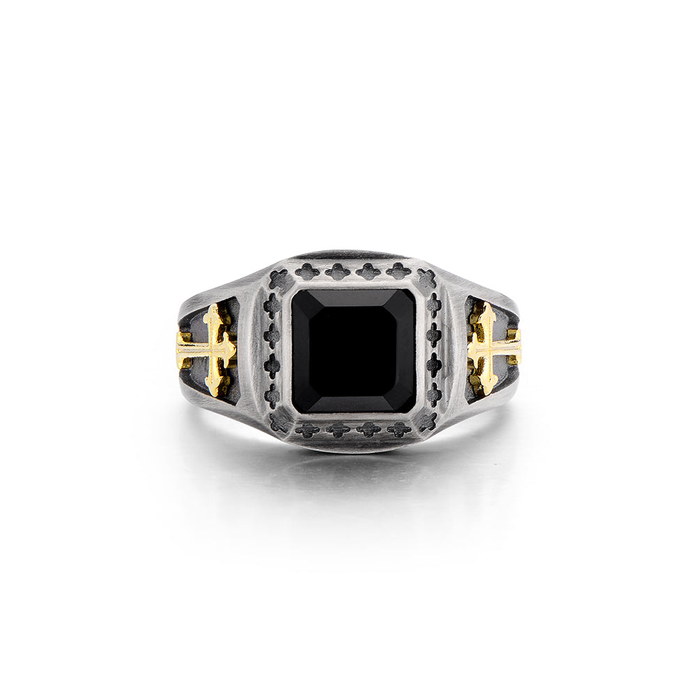 Vintage Latin Cross Black Onyx Signet Ring