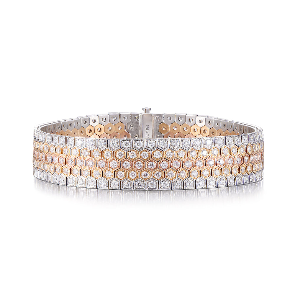 18K Gold Honeycomb Bracelet With Diamonds