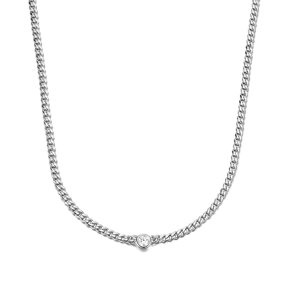 3mm Solo Gem Curb Cuban Link Chain Necklace