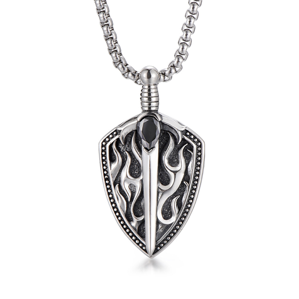 Vintage Flame Sword & Sheild Pendant