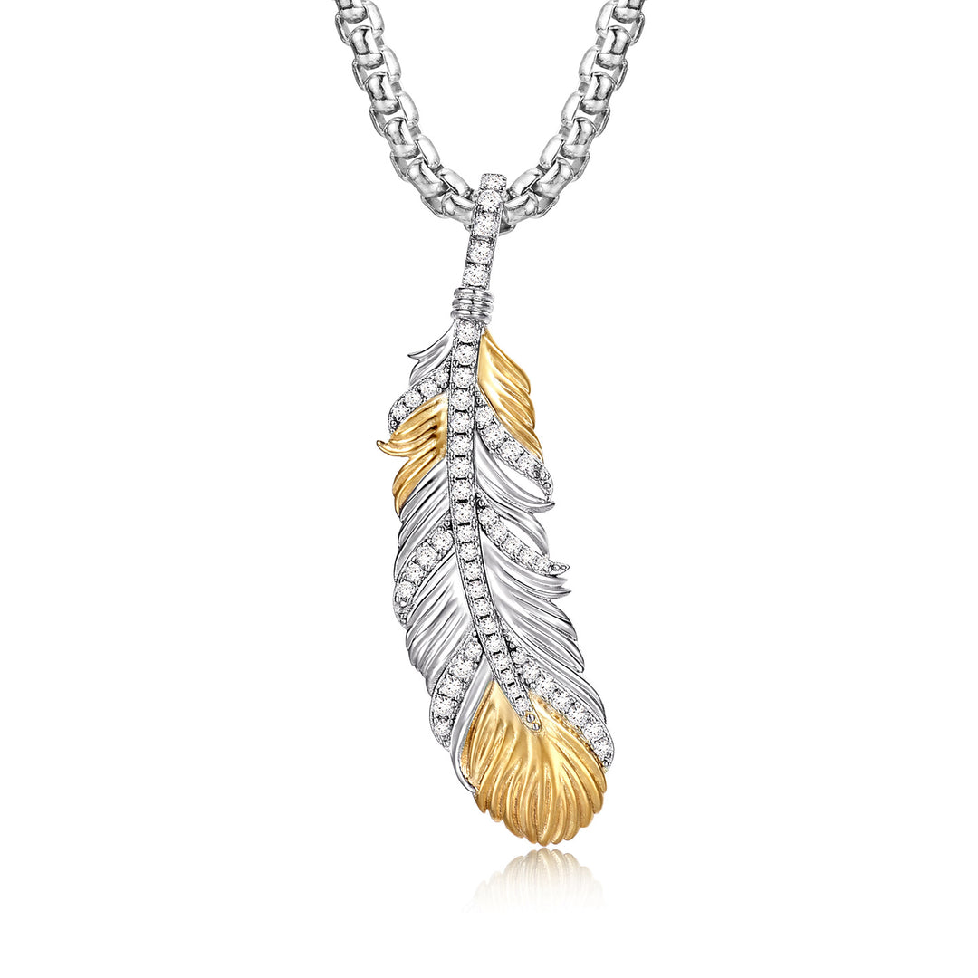 Two-Tone Iced Feather Pendant