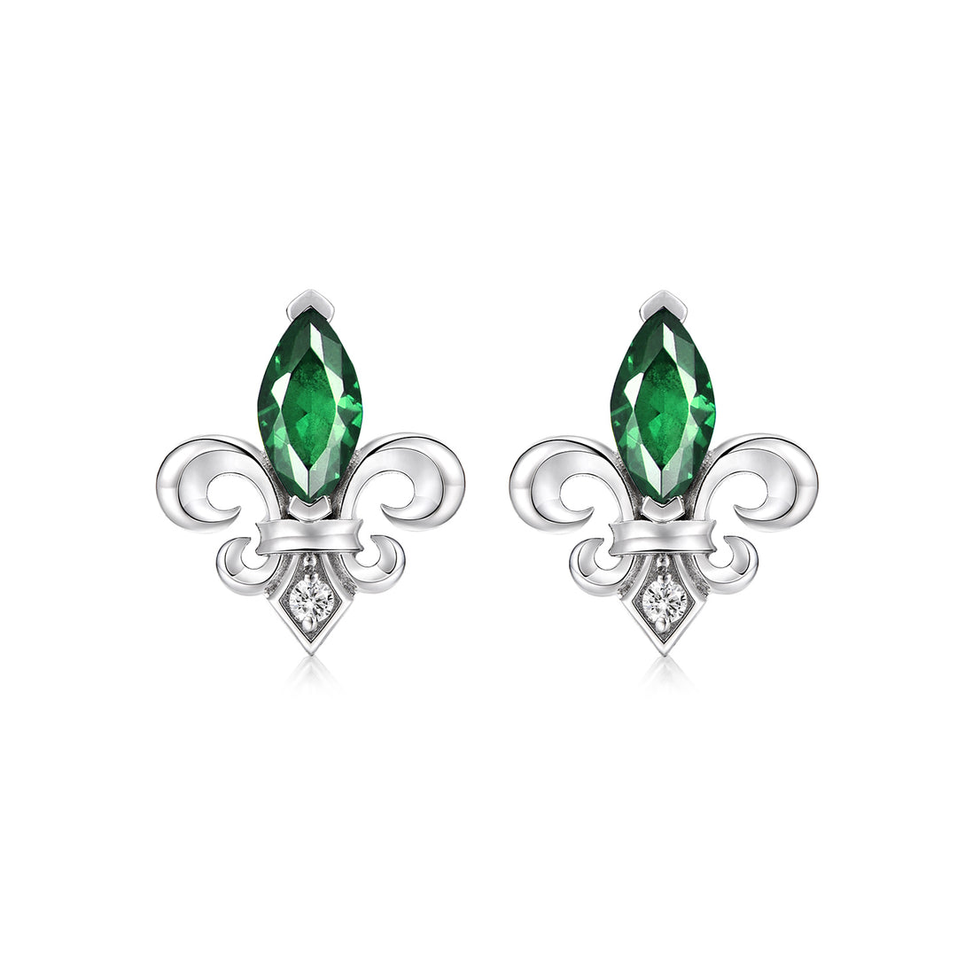 Fleur-de-lis Emerald Stud Earrings