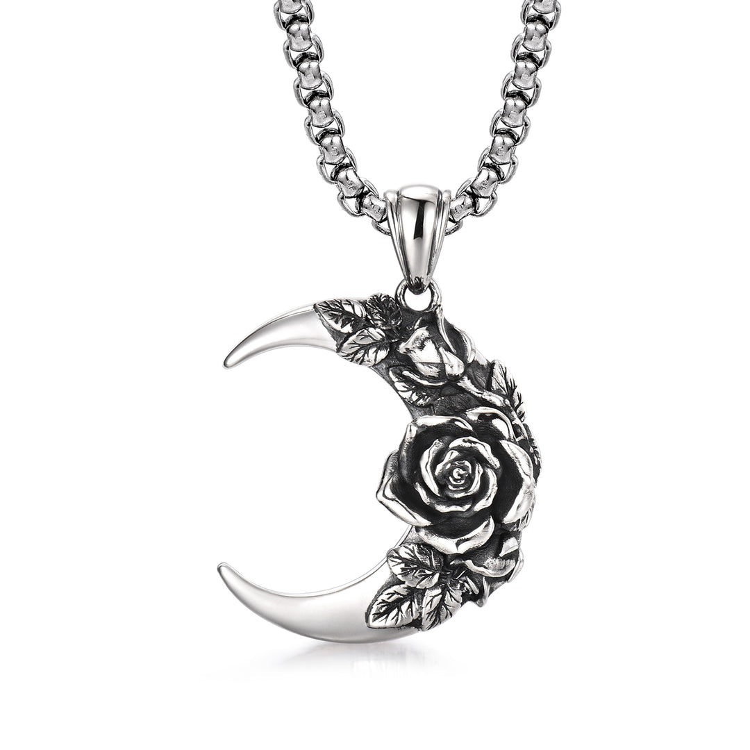 Vintage Crescent Moon & Rose Pendant
