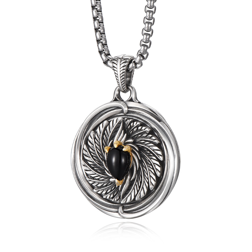 Vintage Black Onyx Spirit Eagle Spinning Wings Pendant
