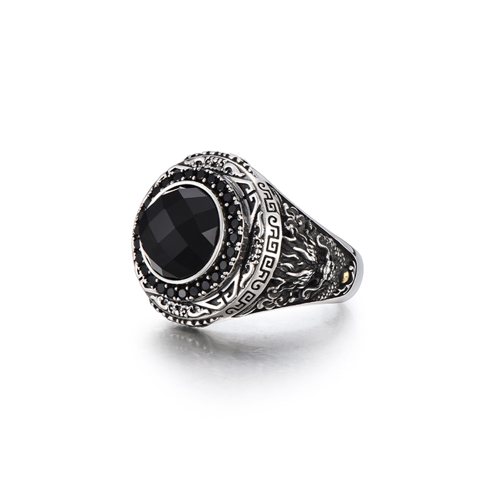 Vintage Dragon Black Onyx Signet Ring