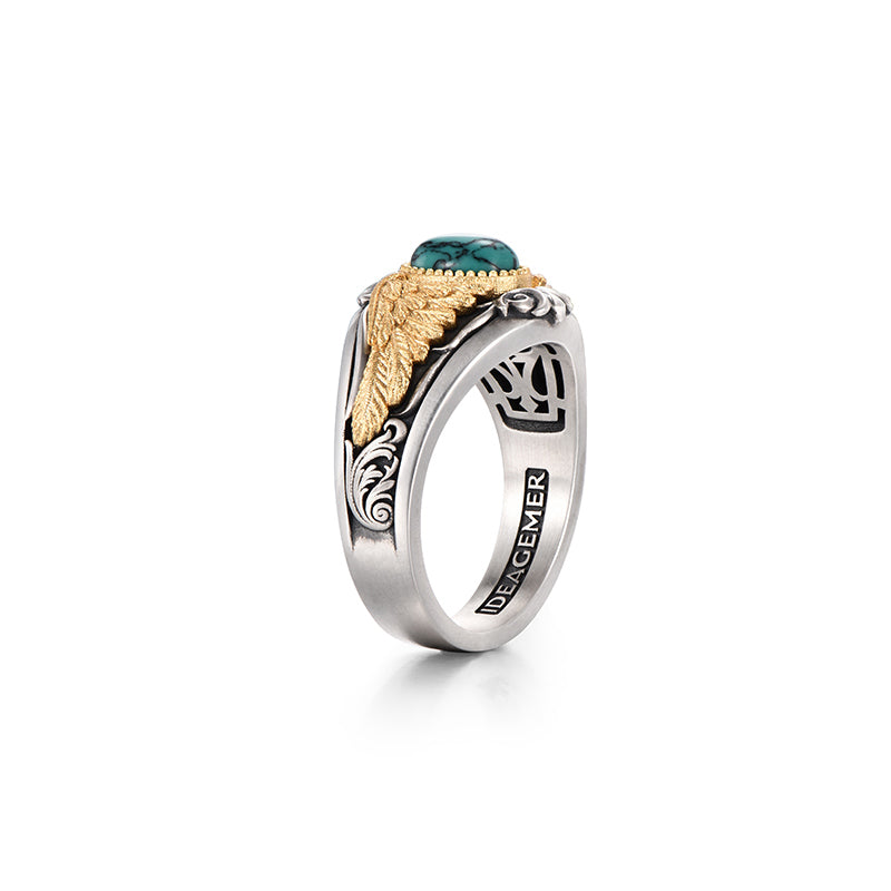 Vintage Golden Eagle Wings Turquoise Ring