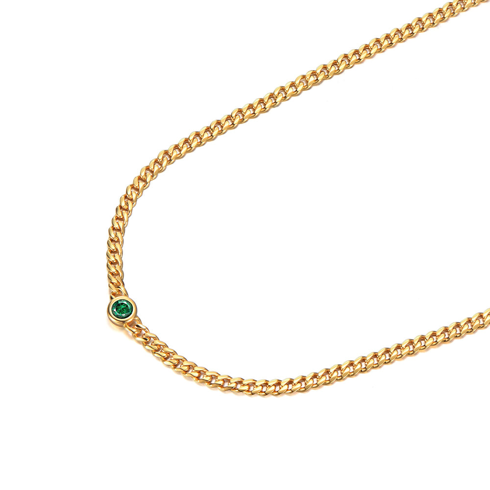 3mm Solo Gem Curb Cuban Link Chain Necklace