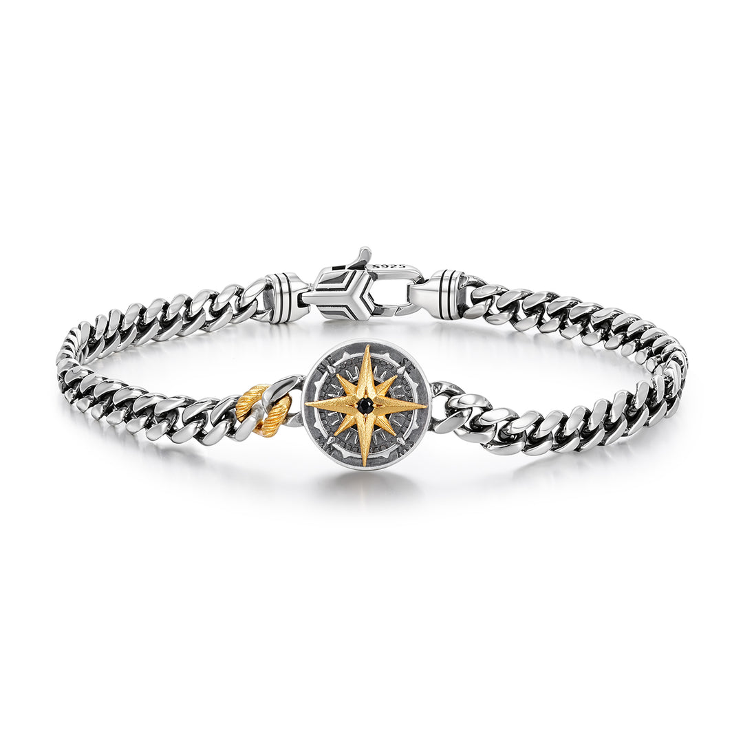 Vintage Two-Tone Sovereign Compass Cuban Bracelet