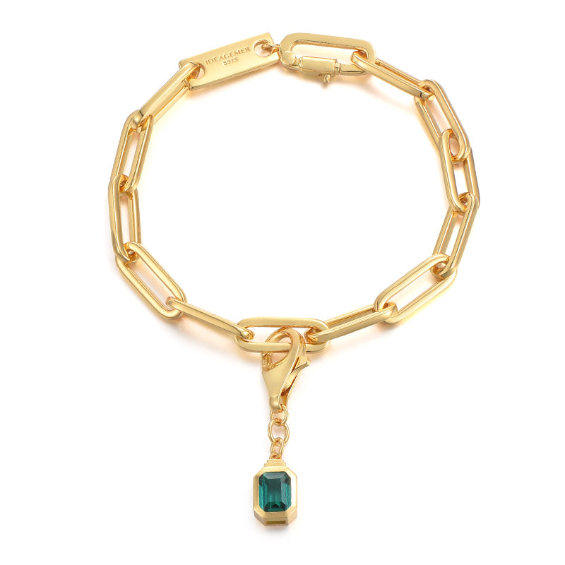 Emerald Gemstone Paper clip Bracelet