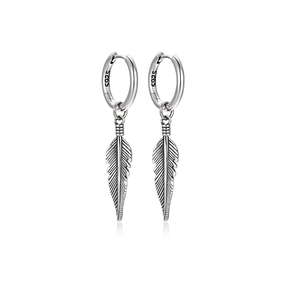 Feather Drop Hoop Earrings