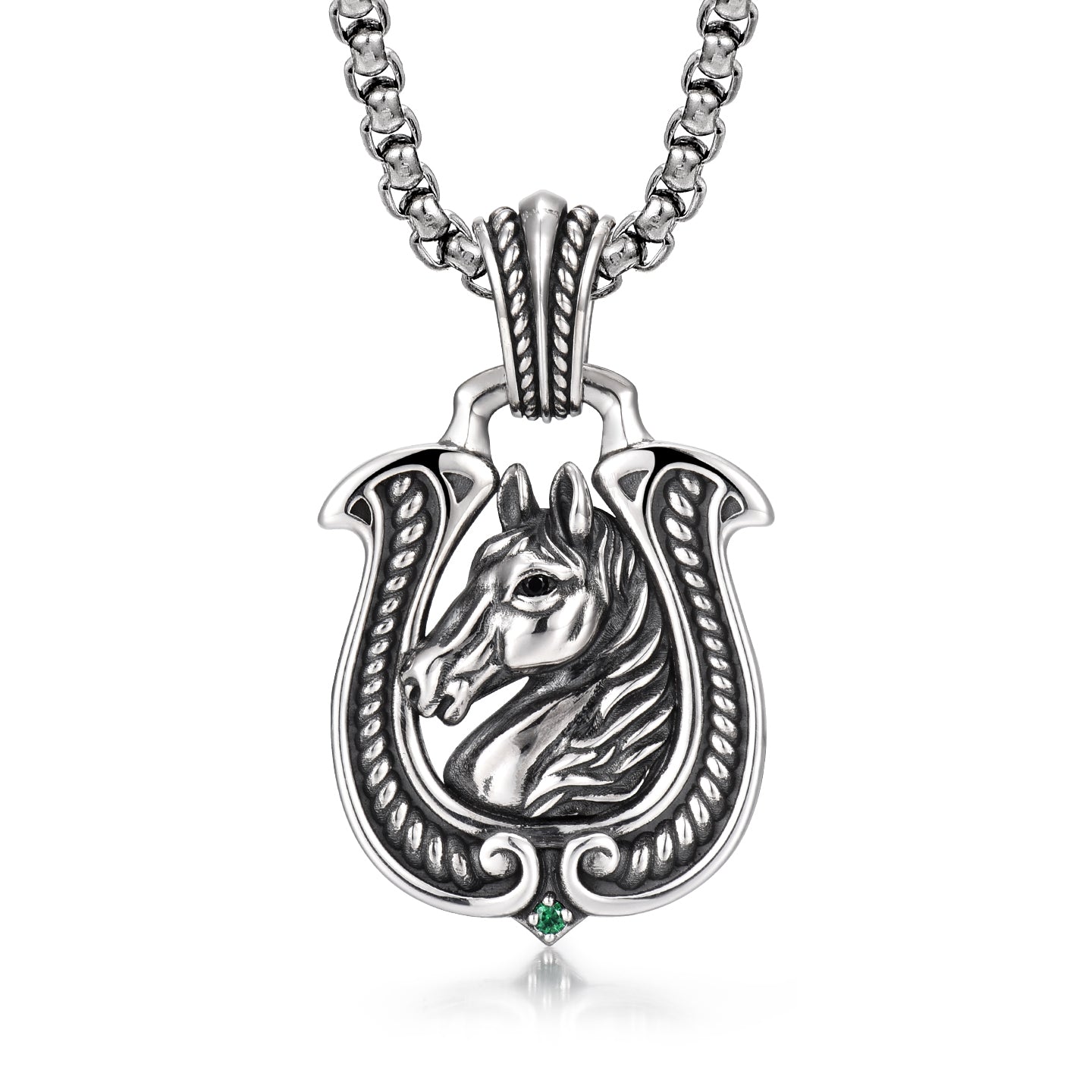 ミュージシャン MACARONI WESTERNS HORSE SHOE NECKLACE Vintage Horse & Horseshoe Pendant-S925 Sterling Silver Men's