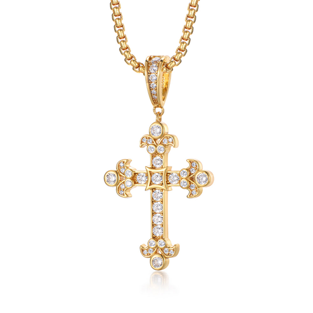 Golden Icedout Syrian Cross Pendant