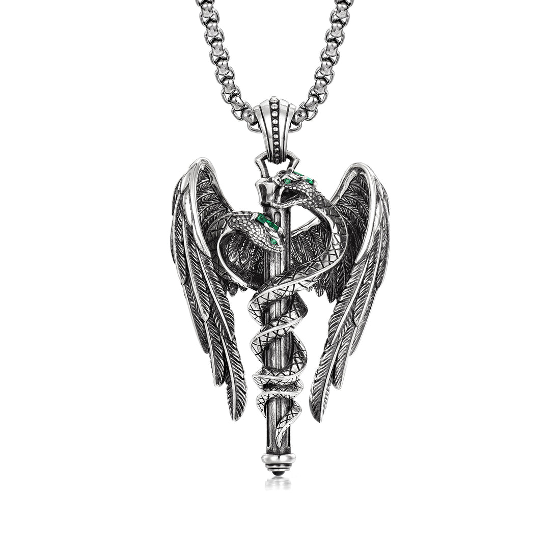 Vintage Double Spirit Snake Caduceus Pendant