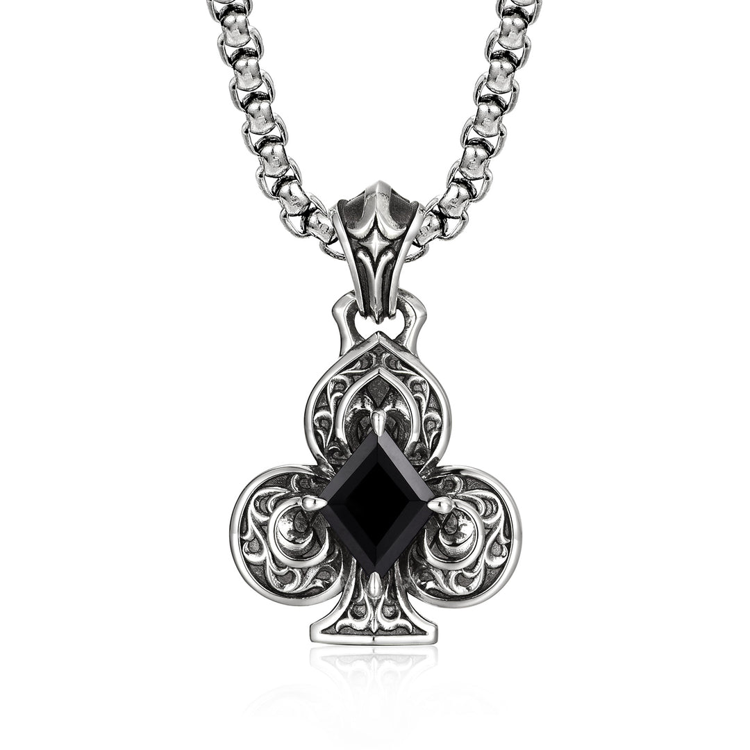 Vintage Black Gem Club Suit Pendant