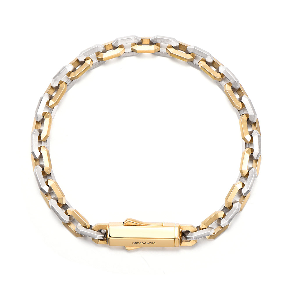 [Made To Order] Solid Faceted Link Chain Bracelet-18K Gold & S925