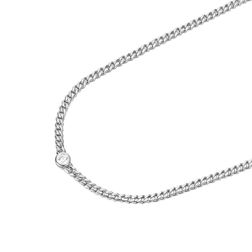 3mm Solo Gem Curb Cuban Link Chain Necklace