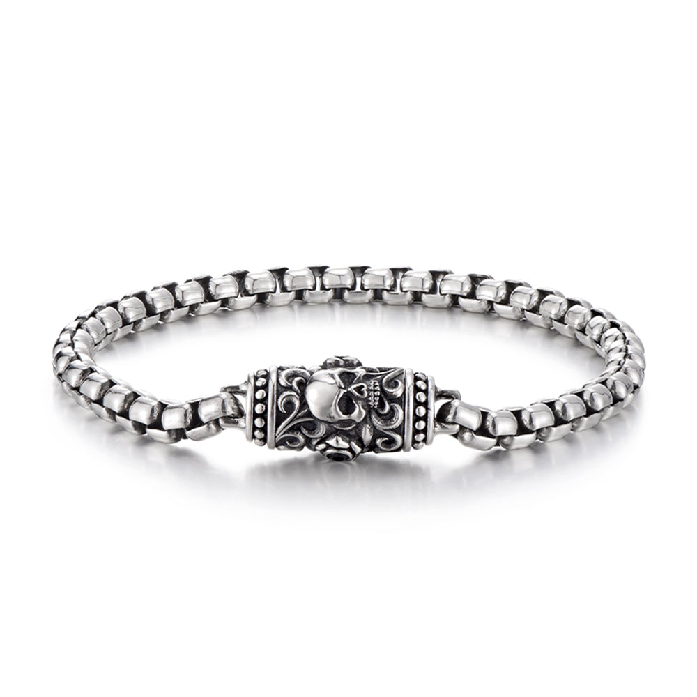 Vintage Skull & Rose Rolo Link Chain Bracelet
